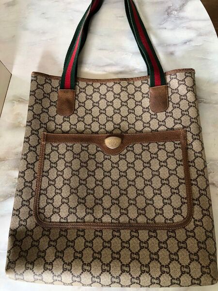 【美品】 GUCCI PLUS グッチプラス トートバッグ PVC GG柄 シェリーライン 肩掛け A4 大容量