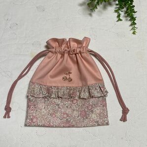 コップ袋 巾着袋 給食袋 リバティ ミシェル ニュアンスピンク チビチビキッチン ハンドメイド