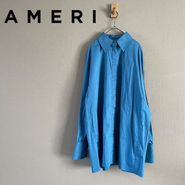AMERI 2WAY ウエストシェイプシャツ コットンシャツ ブルー