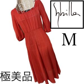 美品☆シビラ BLACK☆ドット☆ワンピース ☆春夏 M ☆赤