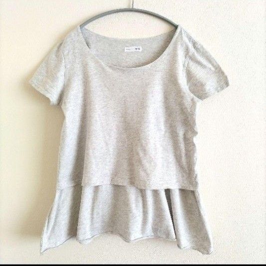 NARU ナル カットソー 半袖Tシャツ 重ね着風 ペプラム 綿 M〜L