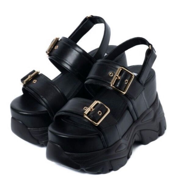 R&E 厚底ブラックバックストラップサンダルL