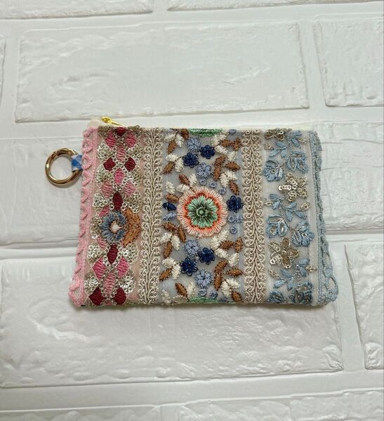 new ③ インド刺繍リボン ミニポーチ コインポーチ 小物入れ 小銭入れ ハンドメイド 大人可愛い