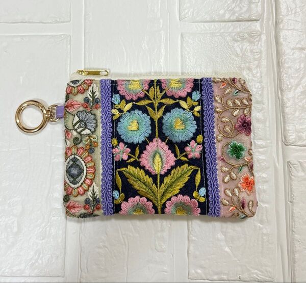 new ⑥ インド刺繍リボン ミニポーチ コインポーチ 小物入れ 小銭入れ ハンドメイド 大人可愛い 夏コーデ