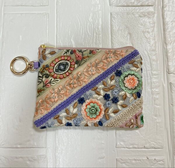 new ⑤ インド刺繍リボン ミニポーチ コインポーチ 小物入れ 小銭入れ ハンドメイド 大人可愛い 夏コーデ