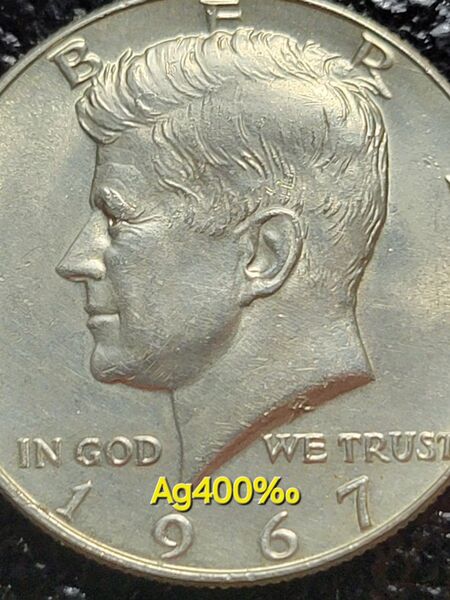 1967年 ケネディハーフダラー銀貨 Ag400‰ アメリカ