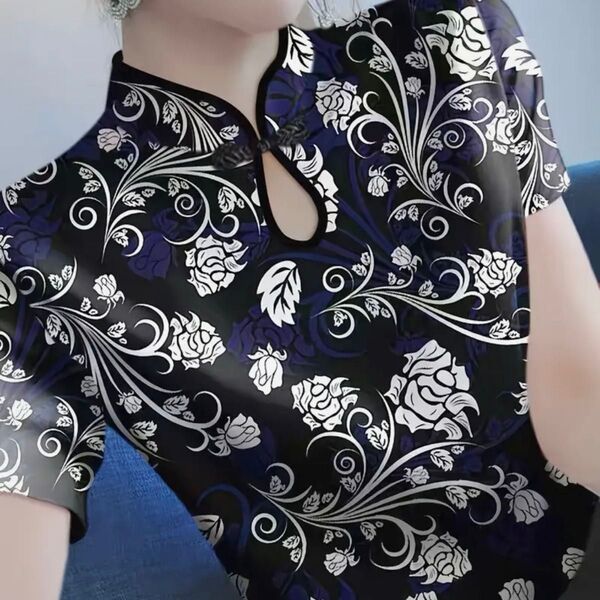 チャイナ服 ダマスク風トップス 中華風トップス チャイナボタンシャツ B