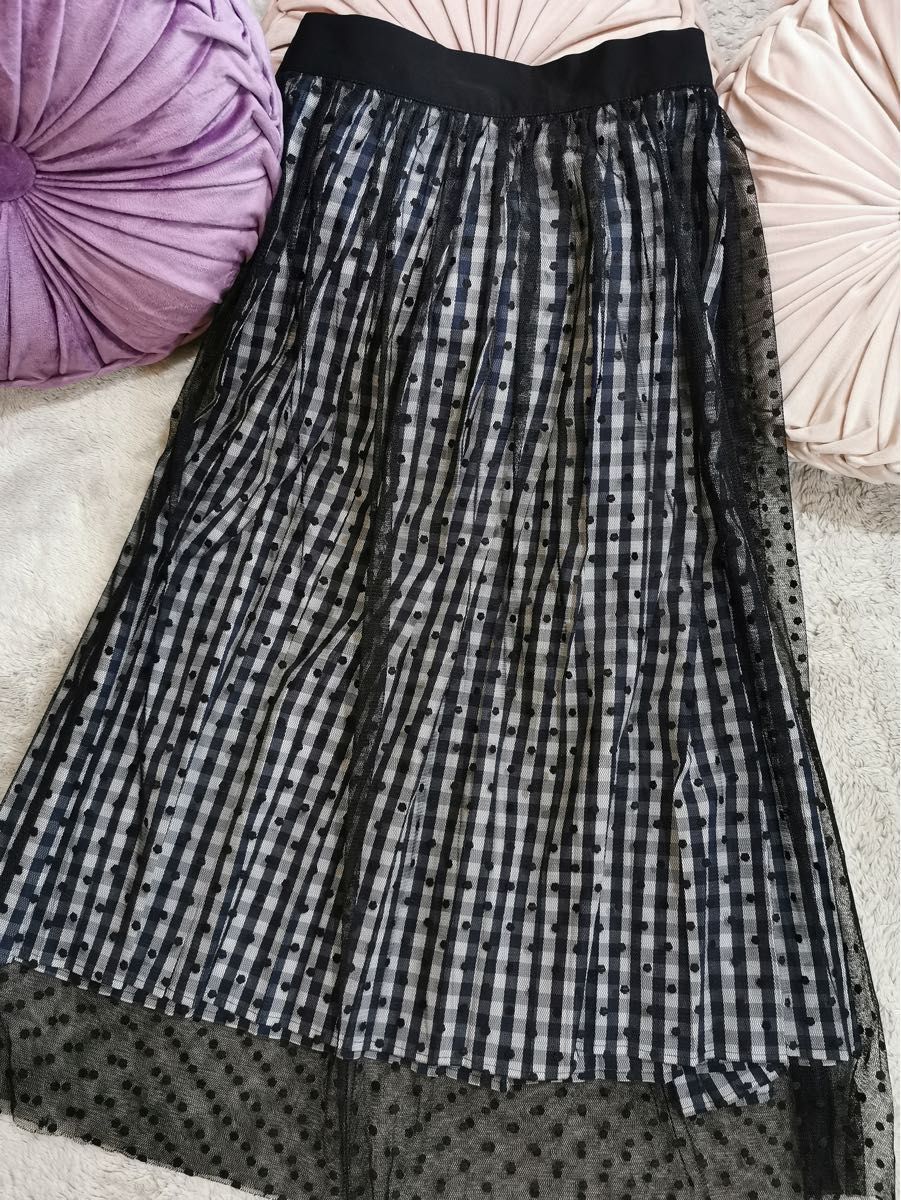 ＭＥＤＥ１９Ｆ ギンガムチェックドット柄チュールスカート