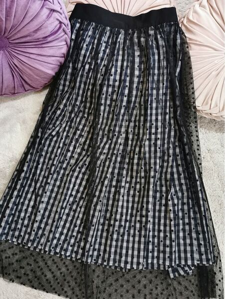 MEDE19F ギンガムチェックドット柄チュールスカート