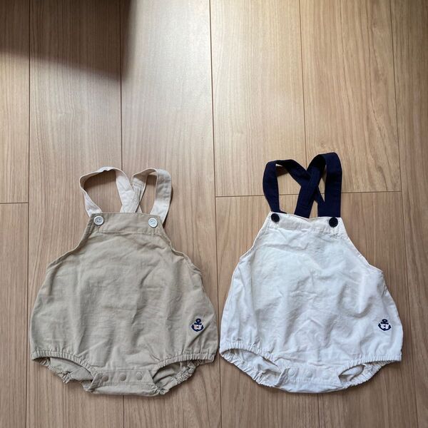 【2枚セット】ベビー服 サロペット サスペンダー パンツ 70 双子 お揃い