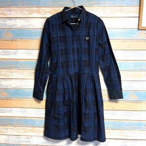 フレッドペリー 2WAY ハーフボタン チェックシャツ ワンピース ネイビー