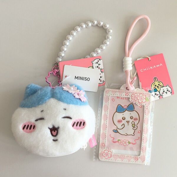 MINISO 中国限定 ちいかわ 桜の季節 桜シリーズ ぬいぐるみパスケース(ハチワレ)セット 2点まとめ売り