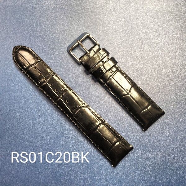 セイコー バンド 腕時計 20mm RS01C20BK 牛革ワニタケフ型押 バネ棒付き 厚みタイプ 切身 正規品 SEIKO 黒色