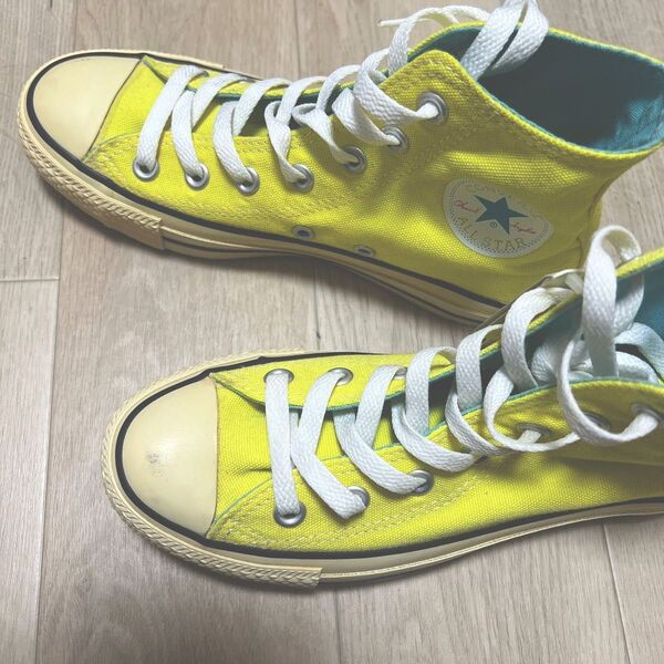 【23㎝】美品 CONVERSE コンバース オールスター ハイカット スニーカー イエロー×ブルー レディース US4