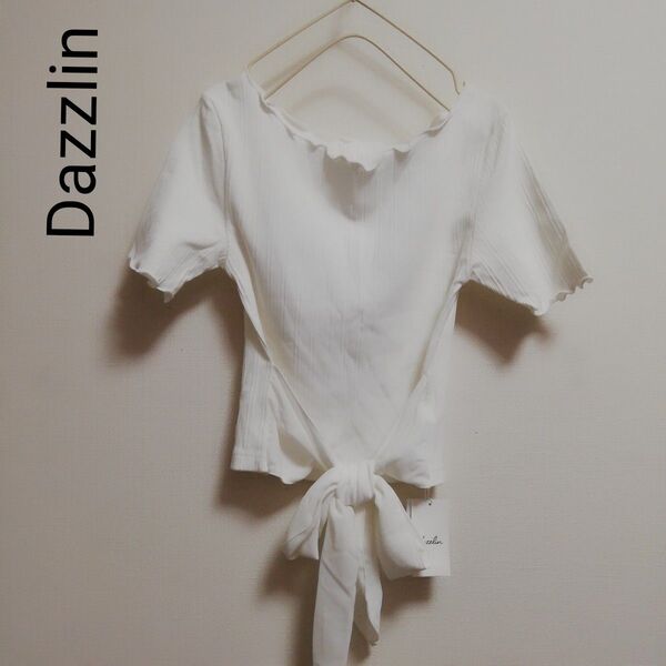 新品タグ付き Dazzlin ホワイトトップス リボン リブカットソー 半袖