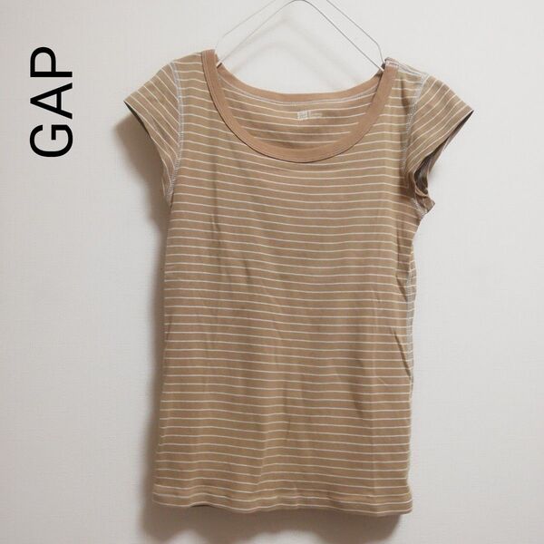 GAP ボーダーカットソー 半袖Tシャツ ブラウン フレンチスリーブ ギャップ