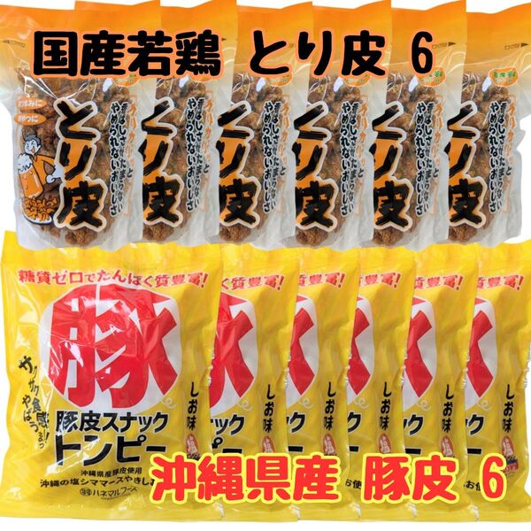 沖縄【とり皮 揚げ 6・豚皮 トンピー6】セット おつまみ おやつ 駄菓子 珍味 お土産 鶏皮 あんだかしー