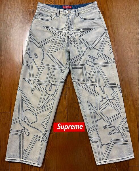 Supreme Stars Topstitch Baggy Jean 32新品 国内店舗購入 シュプリーム スター バギージーンズ