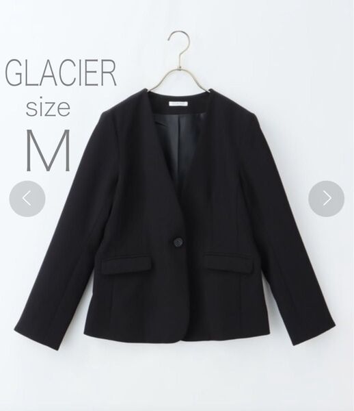 GLACIER ブラック カラーレスジャケット テーラードジャケット ノーカラー