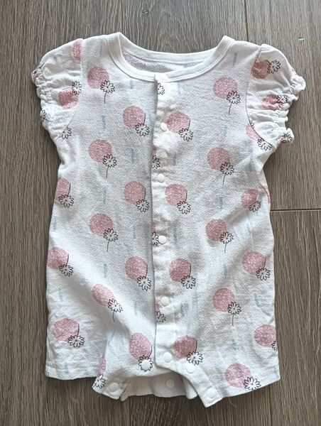 ベビー服 ロンパース カバーオール 半袖 ピンク 花柄 60サイズ