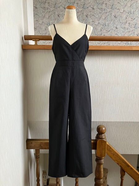 ★しまむら黒バックリボンカシュクールキャミサロペットワイドパンツL★