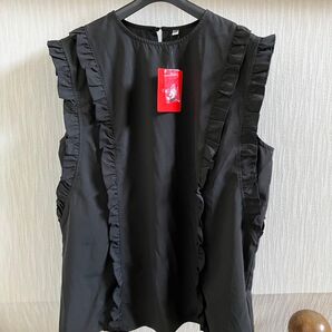 ★コカcoca黒ノースリーフリルゆったりプルオーバートップスONE★
