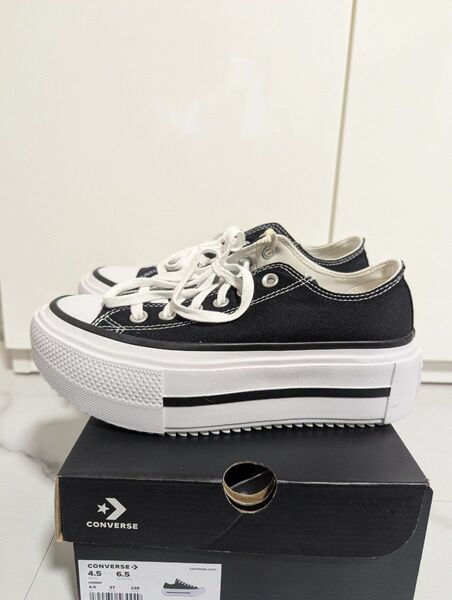 韓国限定 新品 23.5cm コンバースチャックテーラーオールスターリフトダブルスタックブラックローキーconverse