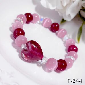 とんぼ玉 【18mm】ハート ルビーアゲート【10mm】キャッツアイ パワーストーン ブレスレット 可愛い♪
