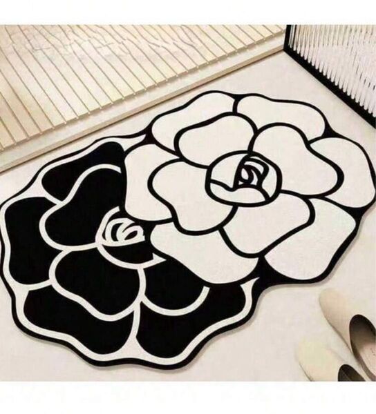 バスマット 玄関マット バラ 花柄 モノクロ 吸収 ラグ 選択可能 30×40 おしゃれ マット 滑り止め