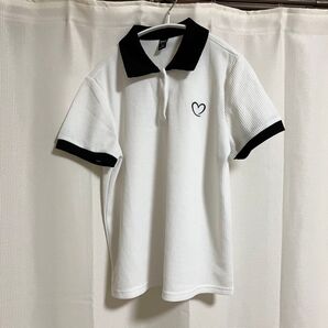 DAZY ハート刺 コントラストトリム ポロネック Tシャツ