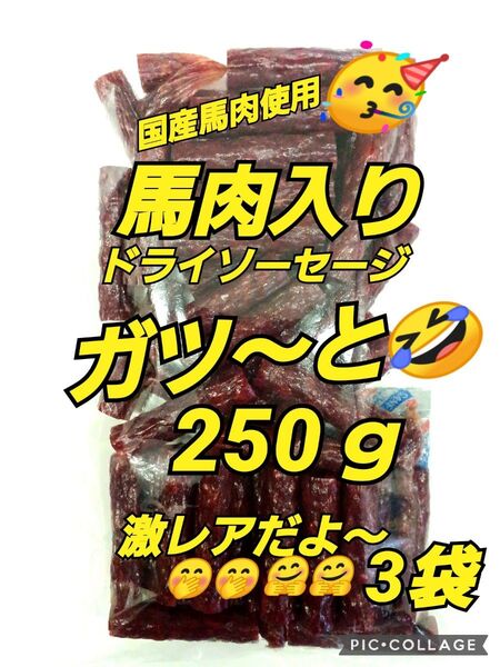 山形の味★おいしい山形 宮内ハム★馬肉入りドライソーセージ 250g 3袋 てんこ盛り ビーフジャーキー さくら肉