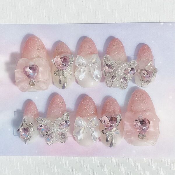 ネイルチップ ジェルネイルチップ ピンク 量産 かわいい
