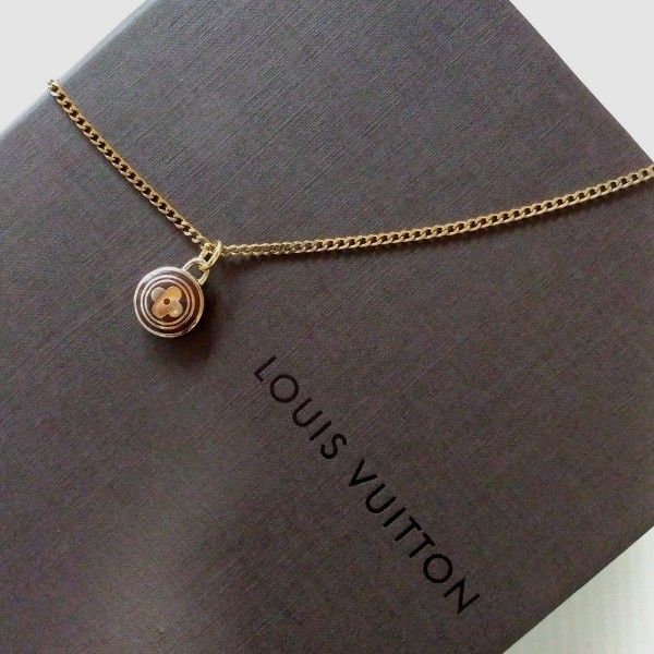 ルイヴィトン LOUISVUITTON (正規品) サークル型フラワー印字チャーム&ネックレスチェーン(社外品)