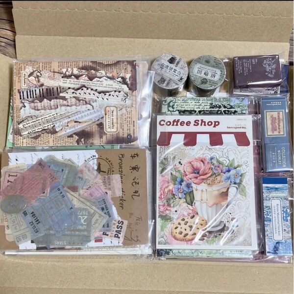 海外文具 素材紙・シール ネコポスにパンパン17点セット① コラージュ素材
