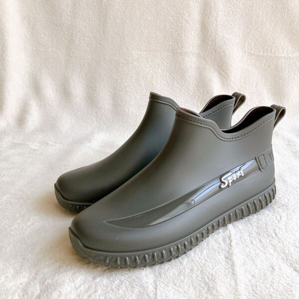 グレー 25.0㎝ レインブーツ レディース メンズ 短靴 オシャレ 雨 完全防水 靴 晴雨兼用 雨靴 スニーカー メンズ