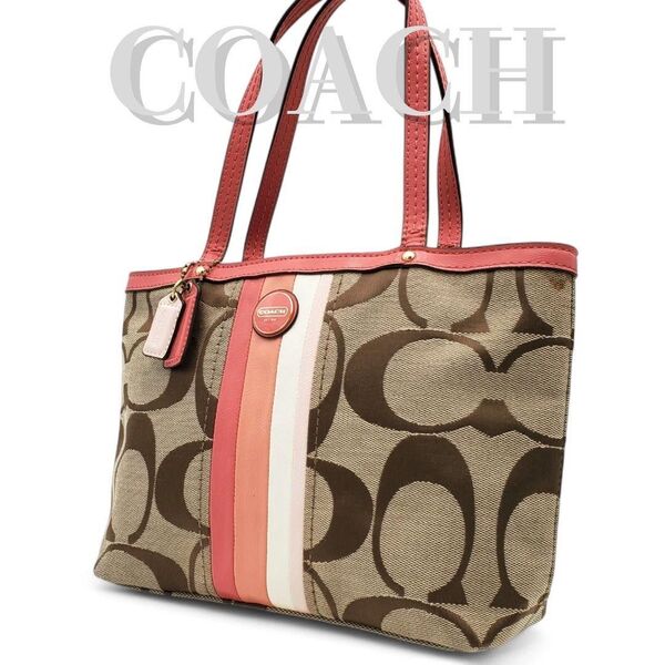 COACH ハンドバッグ ミニトート シグネチャー キャンバス ストライプ