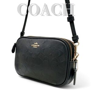 COACH ショルダーバッグ カメラバッグ シグネチャー エンボス 斜め掛け 黒