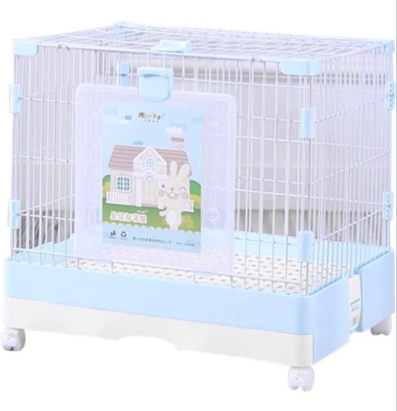 ウサギケージ ライトブルー 1段 60*46*56cm うさぎ、モルモット、ハリネズミ、ハムスターに対応 小動物ケージ 大型