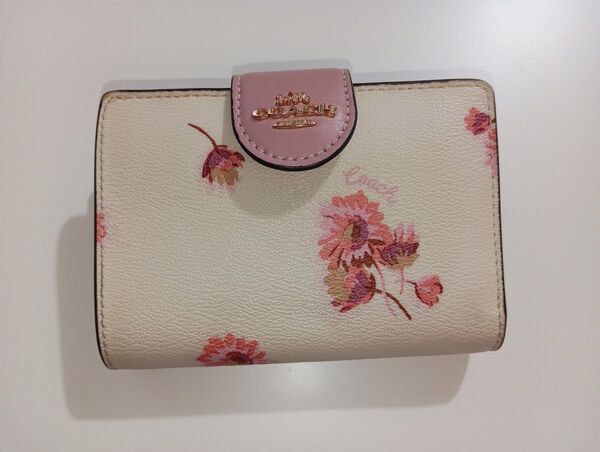 COACH 二つ折り財布 花柄 ピンク ホワイト