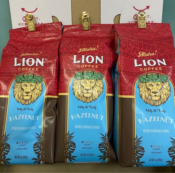 ハワイ Lion Coffee ライオンコーヒーヘーゼルナッツ3袋 フレーバーコーヒー