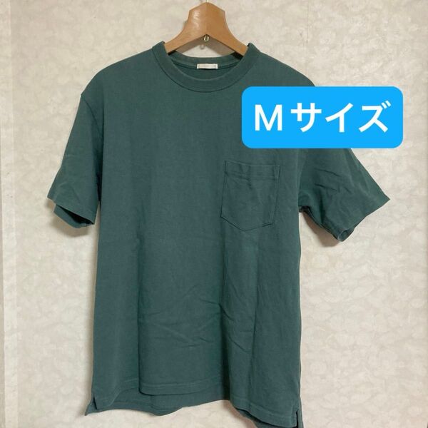 GU ジーユー 半袖Tシャツ 胸ポケット トップス グリーン系 メンズ Mサイズ シンプルな 定番の 人気の しっかりした生地