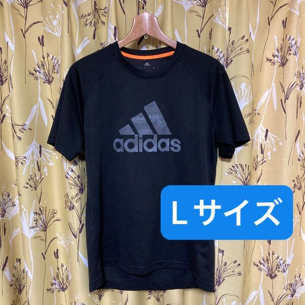 adidas アディダス Tシャツ スポーツウェア 黒系 メンズ Lサイズ カモフラージュロゴ 迷彩ロゴ 運動に