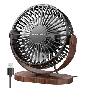 扇風機 卓上 静音 サーキュレーター USB 給電式 3段階風量 前カバー取り外し可 360°角度調整 小型 おしゃれ 木目調