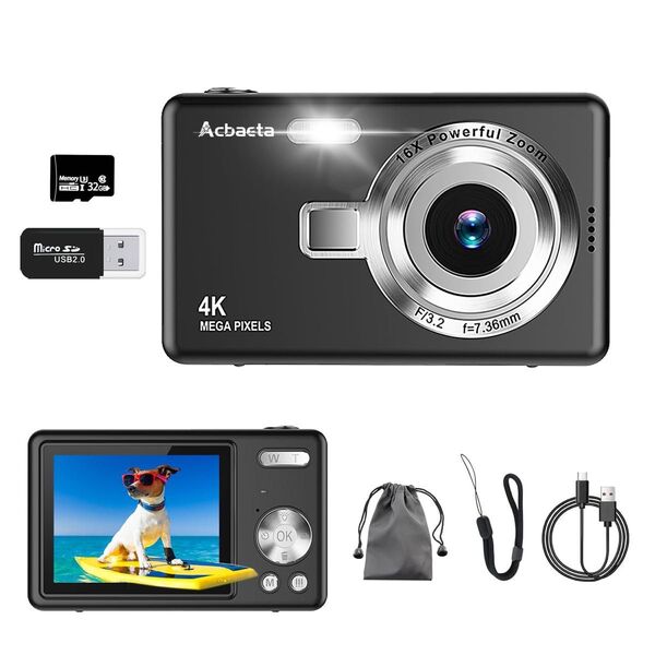デジカメ 4K動画撮影 5000万画素 デジタルカメラ 32GB SDカード付き AFオートフォーカス コンパクトカメラ
