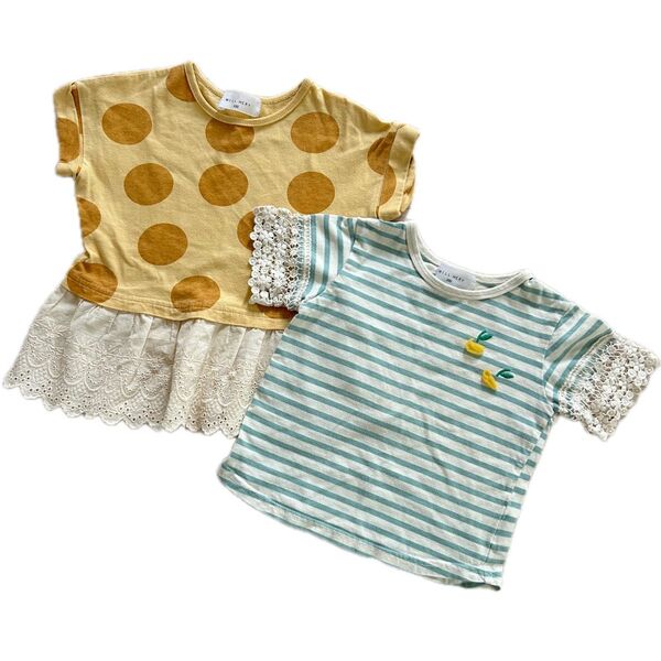 WillMery トップス 2枚セット 100 女の子 Tシャツ カットソー 春 夏 セット売り ウィルメリー 水玉 ボーダー