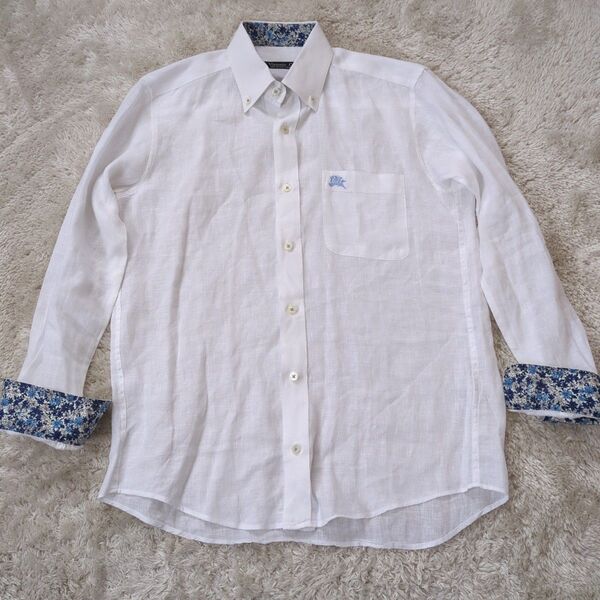 【極美品】リネン100% 日本製 ヴィットリオカリーニ 長袖シャツ 46(M)