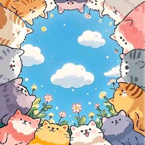 クロスステッチキット 猫円陣 (11CT、図案印刷あり)