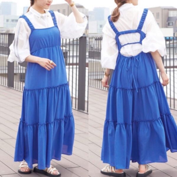 w closet★バックオープンチェックティアードワンピース★