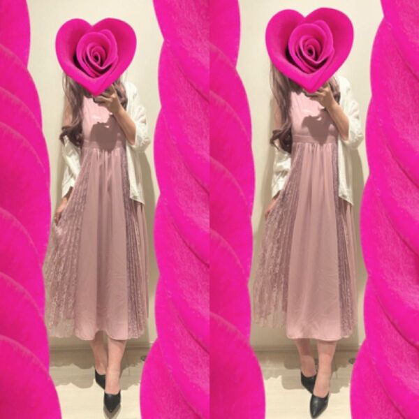 axes femme★サイドレースプリーツロングドレスワンピース★