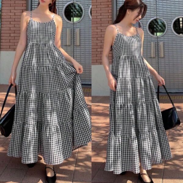 新品★SHEIN★DAZY★ギンガムチェックティアードワンピース★